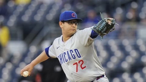 Chicago Cubs starting pitcher Javier Assad delivers during the first inning of a baseball game against the Pittsburgh Pirates Friday, May 10, 2024, in Pittsburgh. (AP Photo/Matt Freed)