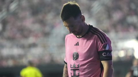 Inter Miami forward Lionel Messi walks on the field during the second half of an MLS soccer match against D.C. United, Saturday, May 18, 2024, in Fort Lauderdale, Fla. (AP Photo/Lynne Sladky)