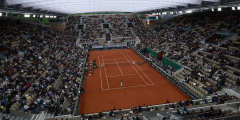 View of Suzanne Lenglen court during the second round match of the French Open tennis tournament between Coco Gauff of the U.S. and Tamara Zidansek of Slovenia at the Roland Garros stadium in Paris, Wednesday, May 29, 2024. (AP Photo/Aurelien Morissard)