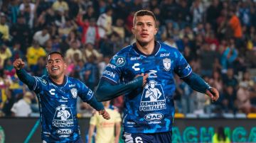 Pachuca, Hidalgo 30 de abril de 2024. Nelson Deossa en festejo de gol, durante el partido de vuelta de las semifinales de la Champions Cup de la CONCACAF 2024, entre los Tuzos del Pachuca y las Águilas del América, celebrado en el estadio Hidalgo Foto: Imago7 / Diego Padilla