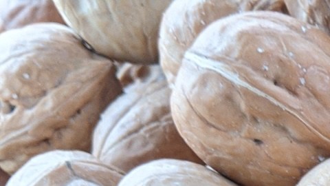Primer plano de nueces con cáscara.