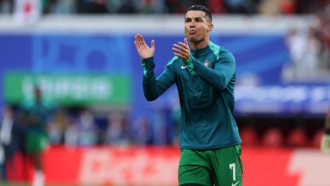 Leipzig (Germany), 18/06/2024.- Cristiano Ronaldo of Portugal warms up prior to the UEFA EURO 2024 group F match between Portugal and Czech Republic, in Leipzig, Germany, 18 June 2024. (República Checa, Alemania) EFE/EPA/MIGUEL A. LOPES