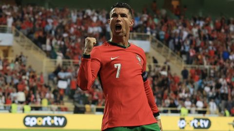 Aveiro (Portugal), 11/06/2024.- Portugal's Cristiano Ronaldo celebrates after scoring a goal during the friendly international soccer match between Portugal and Ireland in Aveiro, Portugal, 11 June 2024. (Futbol, Amistoso, Irlanda) EFE/EPA/JOSE COELHO