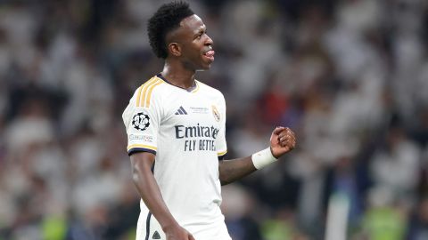 London (United Kingdom), 01/06/2024.- Vinicius Junior of Madrid celebrates after scoring his team's second goal during the UEFA Champions League final match of Borussia Dortmund against Real Madrid, in London, Britain, 01 June 2024. (Liga de Campeones, Rusia, Reino Unido, Londres) EFE/EPA/NEIL HALL