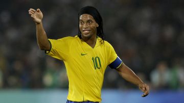 Brazil's Ronaldinho reacts during the men's semifinal soccer match between Argentina and Brazil at the Beijing 2008 Olympics in China, Tuesday, Aug. 19, 2008. (AP Photo/Petr David Josek)
