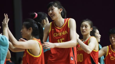 China's womens basketball team shake each others hands after winning their women's basketball match against China at the 18th Asian Games in Jakarta, Indonesia on Friday, Aug. 17, 2018. (AP Photo/Aaron Favila)