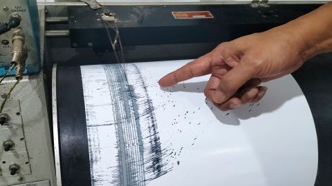 An official looks monitoring activities of earthquake at an observation post mount Merapi in Yogyakarta, Indonesia, Friday, June 30, 2023. A strong earthquake shook parts of Indonesia's main island of Java on Friday, causing panic but no immediate reports of serious damage or casualties.(AP Photo/Slamet Riyadi)