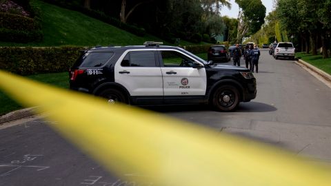 Police tape blocks a street in front of a property belonging to Sean "Diddy" Combs on Monday, March 25, 2024, in Los Angeles. Two properties belonging to Combs in Los Angeles and Miami were searched Monday by federal Homeland Security Investigations agents and other law enforcement as part of an ongoing sex trafficking investigation by federal authorities in New York, two law enforcement officials told The Associated Press. (AP Photo/Eric Thayer)