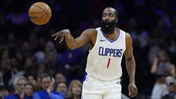 Los Angeles Clippers' James Harden plays during an NBA basketball game, Wednesday, March 27, 2024, in Philadelphia. (AP Photo/Matt Slocum)