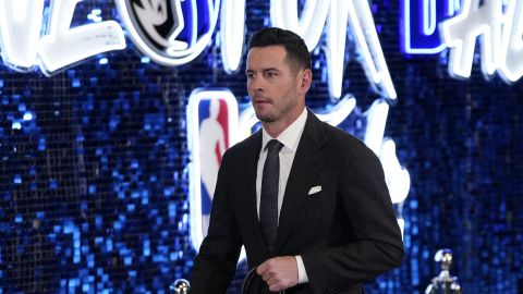 J.J. Redick arrives for Game 4 of the NBA basketball finals between the Dallas Mavericks and the Boston Celtics, Friday, June 14, 2024, in Dallas. (AP Photo/Sam Hodde)