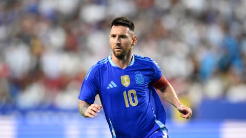 Argentina forward Lionel Messi in action during the first half of an international friendly soccer match against Guatemala, Friday, June 14, 2024, in Landover, Md. (AP Photo/Nick Wass)