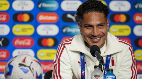 Peru's Paolo Guerrero speaks to reporters during a news conference, Thursday, June 20, 2024, in Arlington, Texas, ahead of the team's Copa America soccer match against Chile. The teams will play Friday. (AP Photo/Julio Cortez)