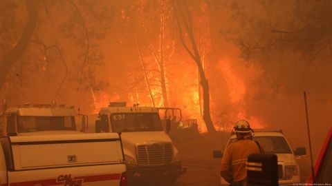 Los bomberos luchan contra el incendio Park Fire en las afueras de Chico, en los condados de Butte y Tehama, en el norte de California.