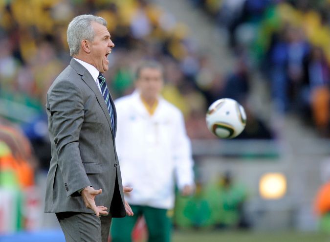 Mexico head coach Javier Aguirre shouts during the World Cup group A soccer match between South Africa and Mexico at Soccer City in Johannesburg, South Africa, Friday, June 11, 2010. (AP Photo/Martin Meissner)
