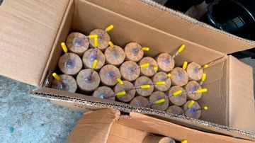 FILE - This July 2021 file photo released by the ATF/United States Attorney's Office Central District of California, shows boxes with large illegal homemade fireworks explosives seized from a home in South Los Angeles. Arturo Ceja III, the man who stockpiled the illegal fireworks in his South Los Angeles backyard — which were later improperly detonated by police, likely causing a massive blast in late June that rocked a neighborhood and injured 17 people — now faces a decade in federal prison. Ceja pleaded guilty Monday, Aug. 30 to one count of transportation of explosives without a license. (ATF/United States Attorney's Office Central District of California via AP, File)
