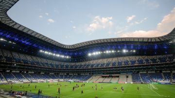 Inter Miami players train a day ahead of a CONCACAF Champions Cup quarter final second leg soccer match against Monterrey, in Monterrey, Mexico, Tuesday, April 9, 2024. (AP Photo/Eduardo Verdugo)