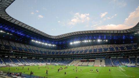 Inter Miami players train a day ahead of a CONCACAF Champions Cup quarter final second leg soccer match against Monterrey, in Monterrey, Mexico, Tuesday, April 9, 2024. (AP Photo/Eduardo Verdugo)