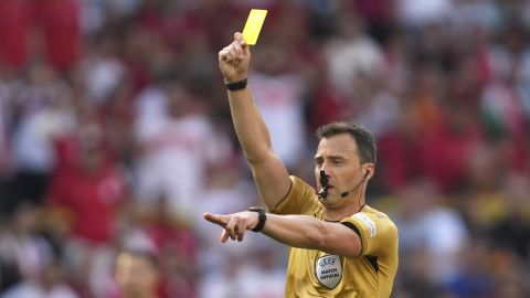 Referee Felix Zwayer in action during a Group F match between Turkey and Portugal at the Euro 2024 soccer tournament in Dortmund, Germany, Saturday, June 22, 2024. (AP Photo/Darko Vojinovic)