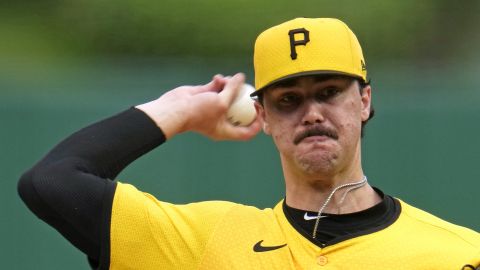 Pittsburgh Pirates starting pitcher Paul Skenes delivers during the first inning of a baseball game against the New York Mets in Pittsburgh, Friday, July 5, 2024. (AP Photo/Gene J. Puskar)