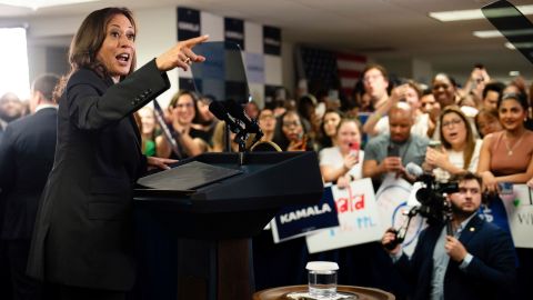 Vice President Kamala Harris speaks at her campaign headquarters in Wilmington, Del., Monday, July 22, 2024. (Erin Schaff/The New York Times via AP, Pool)