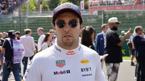 Red Bull driver Sergio Perez of Mexico ahead of the start of the Formula One Grand Prix at the Spa-Francorchamps racetrack in Spa, Belgium, Sunday, July 28, 2024. (AP Photo/Geert Vanden Wijngaert)