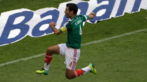 Mexico's Rafael Marquez celebrates after scoring a goal against New Zealand during a 2014 World Cup playoff first round soccer match in Mexico City, Mexico, Wednesday, Nov. 13, 2013. Mexico beat New Zealand 5-1. (AP Photo/Dario Lopez-Mills)
