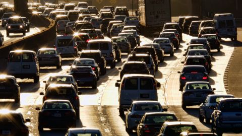 FILE - In this Nov. 15, 2016, file photo morning rush hour traffic makes it's way along US 101 near downtown Los Angeles. California voters will soon decide whether to drive out a gasoline tax increase passed to fund transportation projects across the state. Proposition 6 seeks to repeal last year's decision by the Democratic-led Legislature to raise fuel taxes and vehicle fees to pay for roughly $5 billion a year in highway and road improvements and transit programs. (AP Photo/Richard Vogel, File)