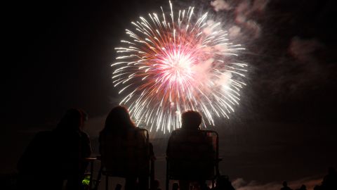 People watch a fireworks show Saturday, July 4, 2009, in Brookfield, Wis. (AP Photo/Morry Gash)