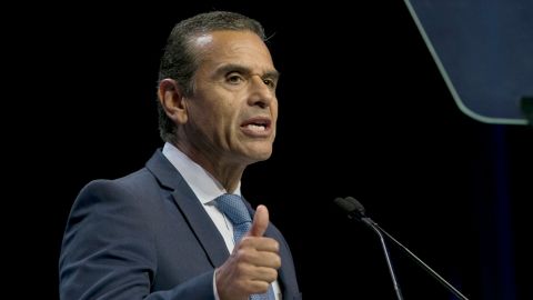 CORRECTS DATE TO SATURDAY, MAY 20, 2017 - California gubernatorial candidate Antonio Villaraigosa, the former mayor of Los Angeles, addresses the California Democratic Party convention, Saturday, May 20, 2017, in Sacramento, Calif. Thousands of California Democrats are gathering in the Capital city for the three-day convention that will see either Eric Bauman or Kimberley Ellis succeeding current party chairman John Burton. (AP Photo/Rich Pedroncelli)