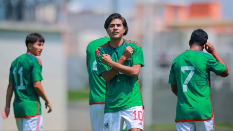 Toluca, Estado de México a 21 de marzo de 2024. Amauri Padilla en festejo de gol, durante un partido de preparación entre la Selección Nacional de México Sub 20 y la Selección de Honduras sub 20, celebrado en las instalaciones de la FMF. Foto: Imago7/ Eloisa Sánchez