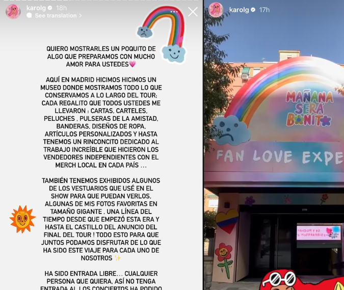 Karol G llevó a sus fans en Instagram a un tour virtual del museo creado para celebrar todo el apoyo recibido durante su gira "Mañana Será Bonito".