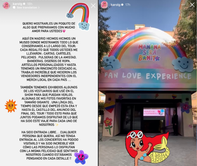 Karol G llevó a sus fans en Instagram a un tour virtual del museo creado para celebrar todo el apoyo recibido durante su gira "Mañana Será Bonito".