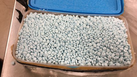 FILE - This Aug. 2017 photo provided by the U.S. Drug Enforcement Administration's Phoenix Division shows one of four containers holding some of the 30,000 fentanyl pills the agency seized in one of its bigger busts in Tempe, Ariz. As the number of U.S. overdose deaths continues to soar, states are trying to take steps to combat a flood of the drug that has proved the most lethal -- illicitly produced fentanyl.(Drug Enforcement Administration via AP, File)