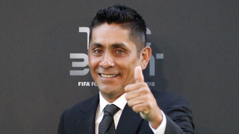 Jorge Campos, retired soccer goalkeeper and striker, arrives for the ceremony of the Best FIFA Football Awards in the Royal Festival Hall in London, Britain, Monday, Sept. 24, 2018. (AP Photo/Frank Augstein)