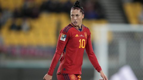 FILE - Spain's Jennifer Hermoso reacts after missing a scoring chance during the Women's World Cup Group C soccer match between Japan and Spain in Wellington, New Zealand, Monday, July 31, 2023. Jenni Hermoso said Friday, Aug. 25, that ‘in no moment’ did she consent to a kiss on the lips by soccer federation president Luis Rubiales. Hermoso issued a statement through her union hours after Rubiales claimed in an emergency meeting of the Spanish soccer federation that the kiss was consensual. (AP Photo/John Cowpland, File)