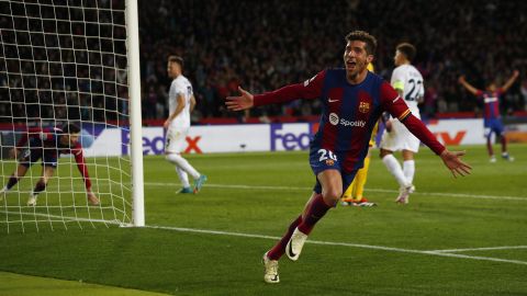 Sergi Roberto celebra uno de sus últimos goles con el FC Barcelona.