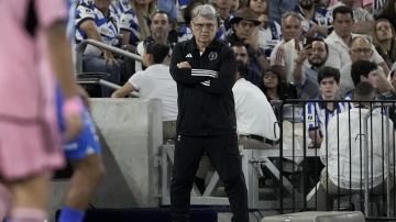 Inter Miami coach Gerardo Martino looks on during a CONCACAF Champions Cup quarter final second leg soccer match at the BBVA stadium in Monterrey, Mexico, Wednesday, April 10, 2024. (AP Photo/Eduardo Verdugo)