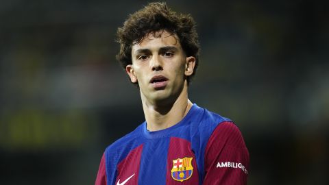 Barcelona's Joao Felix stands on the pitch during the Spanish La Liga soccer match between Cadiz and Barcelona in Cadiz, Spain, Saturday, April 13, 2024. (AP Photo/Jose Breton)