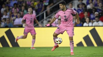 Inter Miami forward Luis Suarez (9) controls the ball during the second half of an MLS soccer match against Orlando City, Wednesday, May 15, 2024, in Orlando, Fla. (AP Photo/Phelan M. Ebenhack)