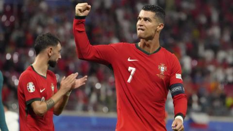 Portugal's Cristiano Ronaldo reacts after a Group F match between Portugal and the Czech Republic at the Euro 2024 soccer tournament in Leipzig, Germany, Tuesday, June 18, 2024. (AP Photo/Sunday Alamba)