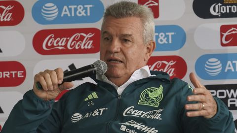 Mexico's new national football team coach Javier Aguirre speaks during a news conference in Mexico City, Thursday, Aug. 1, 2024. (AP Photo/Marco Ugarte)