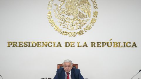 Mexico's President Andres Manuel Lopez Obrador holds a meeting with his security cabinet at the National Palace in Mexico City, Friday, Aug. 2, 2024. (AP Photo/Fernando Llano)