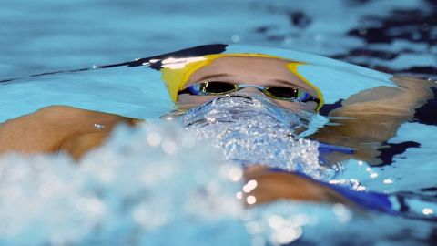 Sweden's Hanna Rosvall competes in the women's 4x100-meter medley relay final at the Summer Olympics in Nanterre, France, Sunday, Aug. 4, 2024. (AP Photo/Natacha Pisarenko)