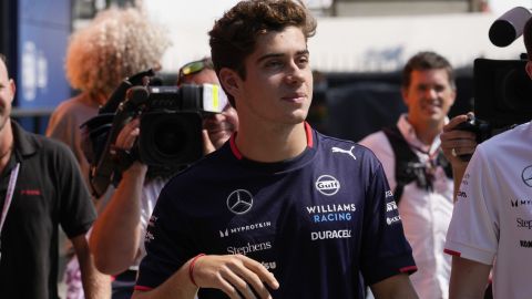 Williams driver Franco Colapinto of Argentina arrives at the Monza racetrack, in Monza, Italy, Thursday, Aug.29, 2024. The Formula one race will be held on Sunday. (AP Photo/Luca Bruno)