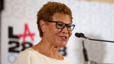 Los Angeles Mayor Karen Bass speaks at a reception at the U.S. Chief of Mission Residence to commemorate the opening of the 2024 Summer Olympics and celebrate the upcoming 2028 Olympic Games, to be held in Los Angeles, Saturday, July 27, 2024, in Paris. (AP Photo/David Goldman)