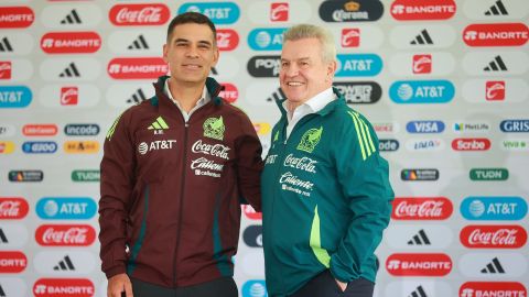 Ciudad de México, 1 de agosto. Rafael Márquez y Javier Aguirre, durante la presentación del nuevo proyecto y cuerpo técnico de la Selección Nacional de México Varonil, celebrada en el Centro de Alto Rendimiento de la FMF. Foto: Imago7/ Eloísa Sánchez