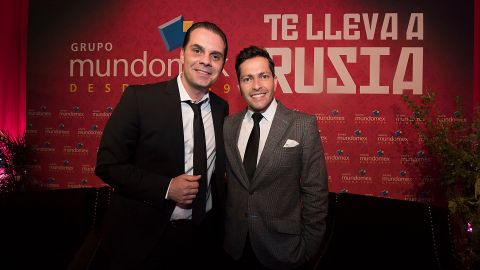 Ciudad de México, 9 de Mayo de 2018. Christian Martinolli y Carlos Guerrero ,durante el evento organizado por la agencia oficial de la selección nacional de México, Mundomex, en donde presento su programa rumbo al mundial de Rusia 2018, realizado en el hotel Camino Real.Foto/Imago7/Etzel Espinosa