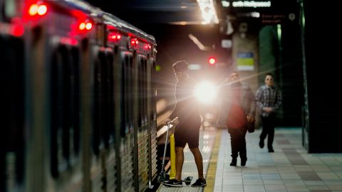 Passengers board a train at Union Station in Los Angeles Wednesday, Jan. 11, 2017. The Los Angeles County Metropolitan Transportation Authority has launched an around-the-clock counseling hotline to provide support to riders who experience unwanted sexual advances. The "It's Off Limits" hotline was unveiled Wednesday. The launch is part of a campaign encouraging riders to report sexual harassment on trains and buses. (AP Photo/Damian Dovarganes)