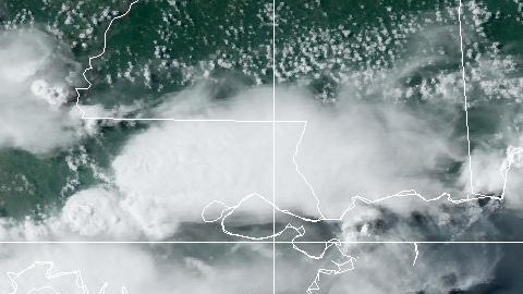 Una imagen satelital de la tormenta tropical Debby mientras se mueve a través del Golfo de México a las 6:40 p.m. hora del Este.
