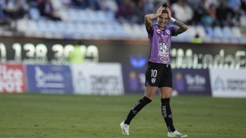 Pachuca's Jenni Hermoso, walks at the end of a Mexican Women's soccer league match against Pumas at the Miguel Hidalgo Stadium in Pachuca, Mexico, Sunday, Sept. 10, 2023. (AP Photo/Eduardo Verdugo)